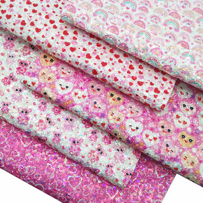 প্রিন্টেড গোলাপী পিইউ পলিউরেথেন চামড়া গ্লিটার ভ্যালেন্টাইনস ডে প্রেমের আকৃতি গ্রেটেল