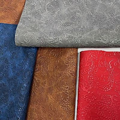 PVC Printed Dragon Pattern Embossed Synthetic Leather Durable Faux Leather Fabric for Notebook Table Mat Phone Upholstery Lining