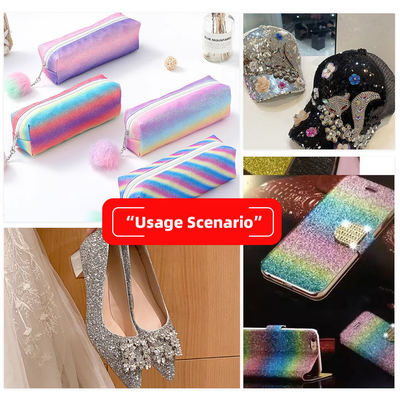 জুতা, ব্যাগ, ধনুক, কারুশিল্প, টুপি ইত্যাদির জন্য PU ঝলমলে চকচকে রংধনু গ্লিটার ফ্যাব্রিক সিনথেটিক চামড়া