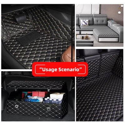 Custom Quilted PVC Leather Car Foot Mat 4.6mm Thick with Foam Padding Stretchy Fit Embossed Embroidered Car Seats Sofas for Bags