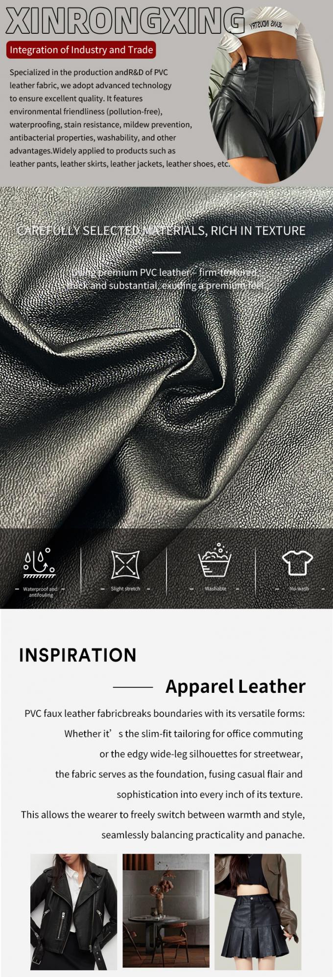 পিভিসি মেষচামচ শস্যের ফ্যাক্স চামড়া স্ট্রেচ ব্ল্যাকআউট ওয়াটারপ্রুফ গার্মেন্টস পোশাকের জন্য সিন্থেটিক চামড়া প্যান্ট পোষাক 4