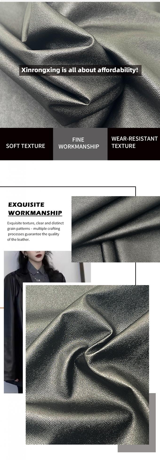 পিভিসি মেষচামচ শস্যের ফ্যাক্স চামড়া স্ট্রেচ ব্ল্যাকআউট ওয়াটারপ্রুফ গার্মেন্টস পোশাকের জন্য সিন্থেটিক চামড়া প্যান্ট পোষাক 5