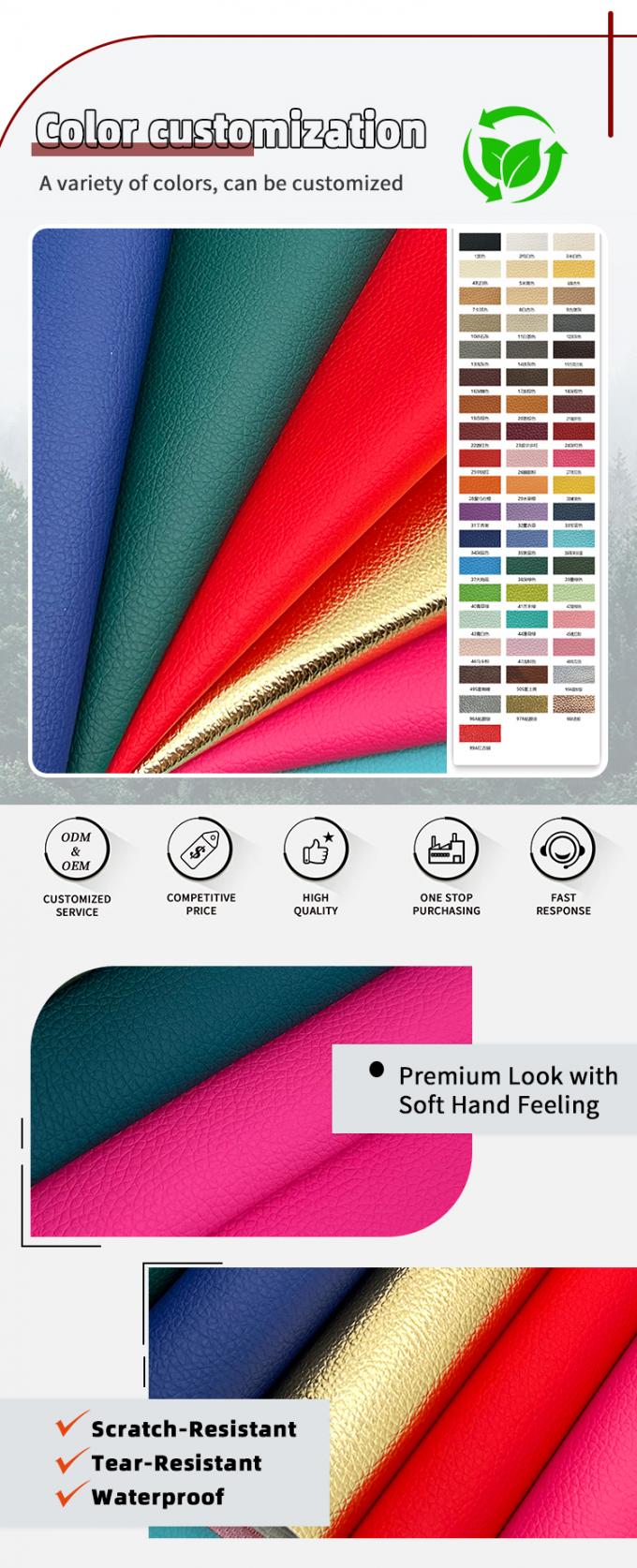 ফার্নিচার সোফা ডেকোরেটিভ ক্রাফট ব্যাগ কার কুশন এর জন্য পিভিসি সিনথেটিক আর্টিফিসিয়াল লেদার এমবসড লিচি শস্য ডিজাইন 4