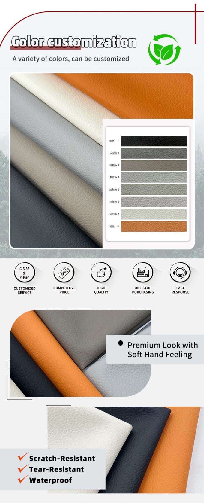 পিভিসি লিচি টেক্সচার সিনথেটিক চামড়া - চেয়ার, সোফা, গাড়ি, ফুট ব্যাগ এবং কারুশিল্পের জন্য চামড়ার মতো অনুভূতিযুক্ত কৃত্রিম চামড়া 4