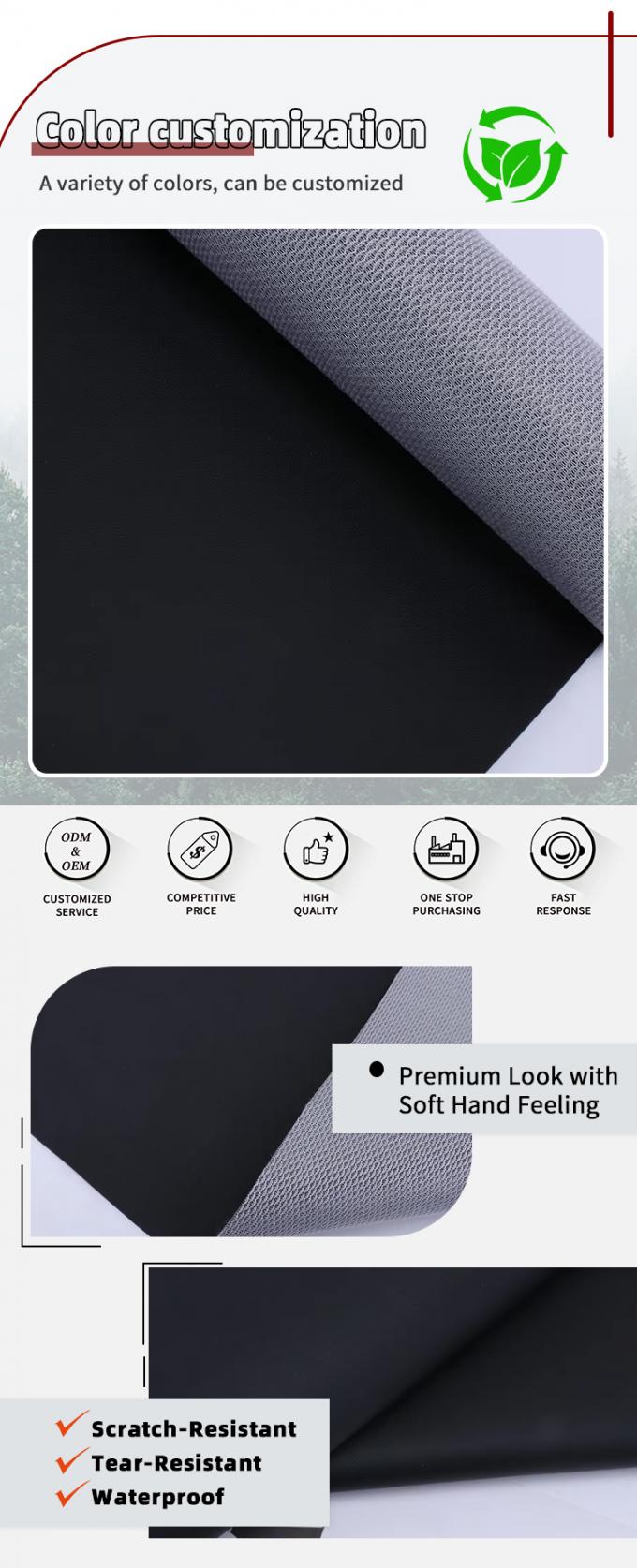 গাড়ির সিট কভারগুলির জন্য পিভিসি পিনহোল দানা চামড়া - জলরোধী এবং ঘর্ষণ প্রতিরোধী 4