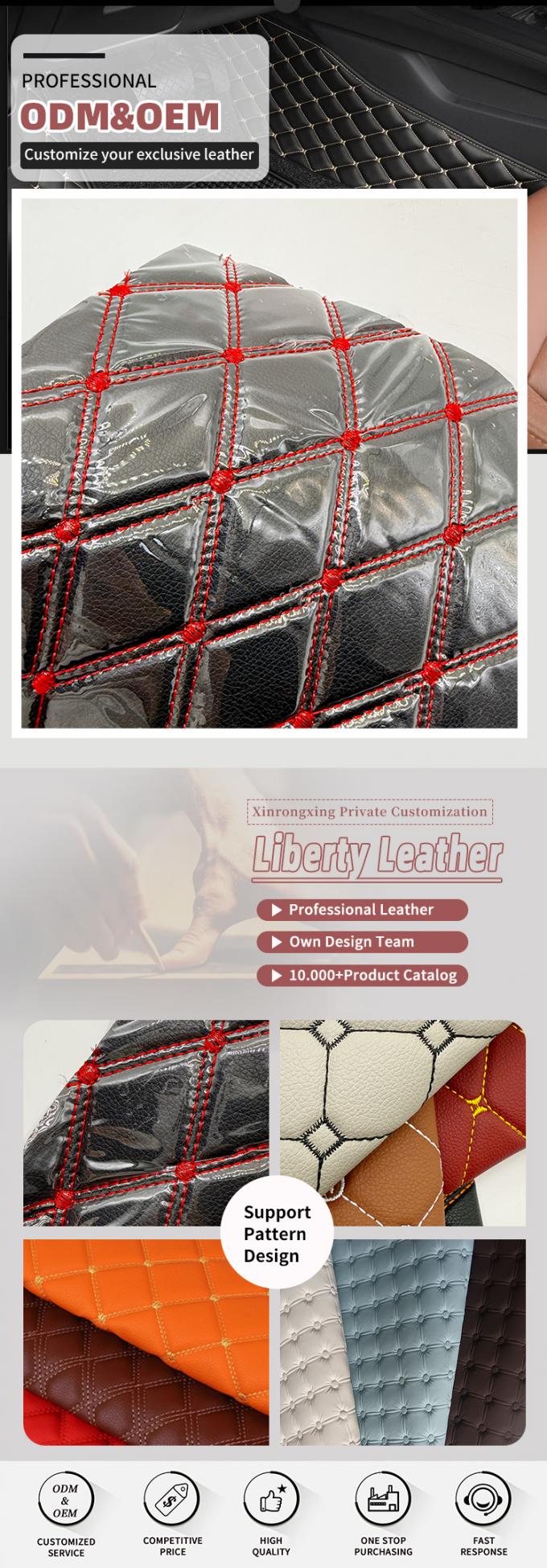 কাস্টম কুইলটেড পিভিসি চামড়া কার ফুট ম্যাট 4.6 মিমি ফেনা প্যাডিং সহ পুরু প্রসারিত ফিট এমবসড ব্রোডারেড কার সিট ব্যাগের জন্য সোফা 4