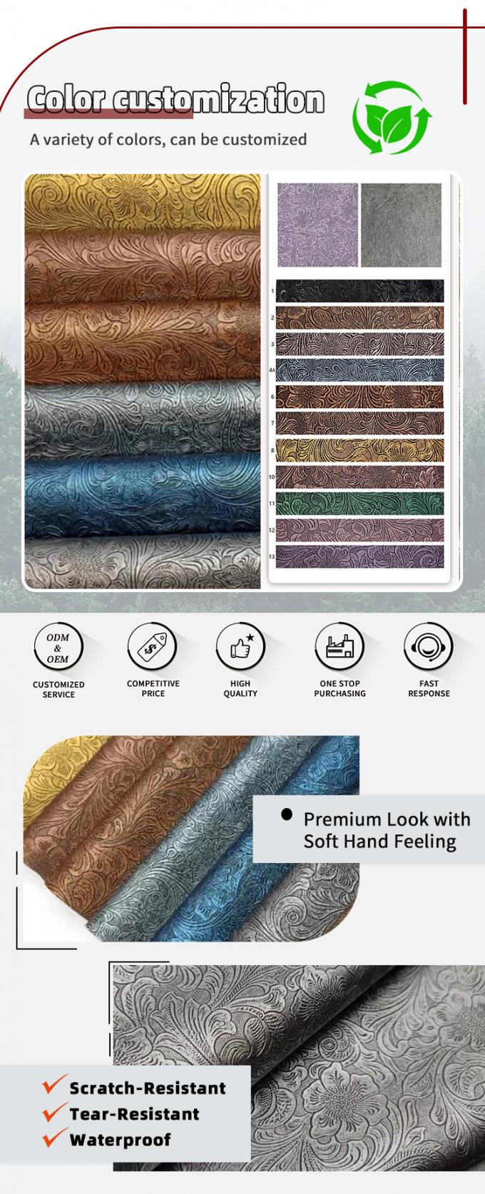 ওয়ালেট, বাক্স, জুতা, নোটবুক এবং ডেকোরেটিভ ব্যাগের জন্য এমবসড পিভিসি ফ্লাওয়ার প্যাটার্ন সিনথেটিক চামড়া - টেকসই ফক্স লেদার উপাদান 4