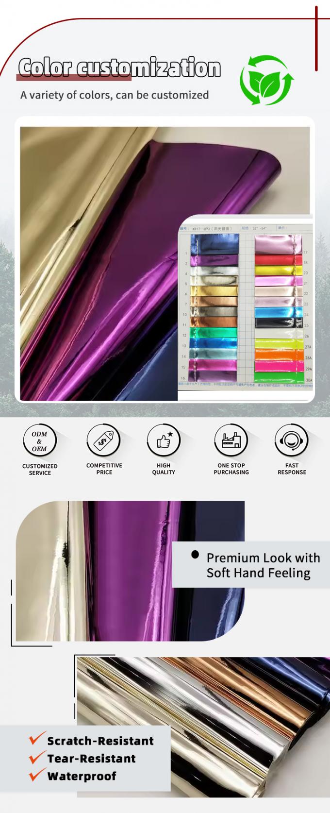 উচ্চ মানের সিন্থেটিক নকল জুতা হ্যান্ডব্যাগ নোটবুক চামড়া পিউ রেইনবো হলোগ্রাফিক ধাতব রঙিন আয়না চামড়া কাপড় 4