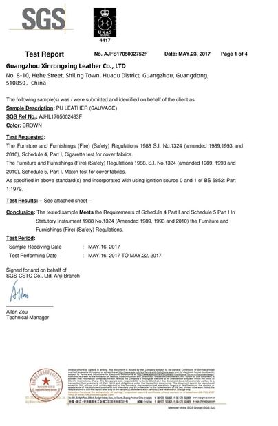 চীন Guangzhou Xinrongxing Leather Co., Ltd. সার্টিফিকেশন